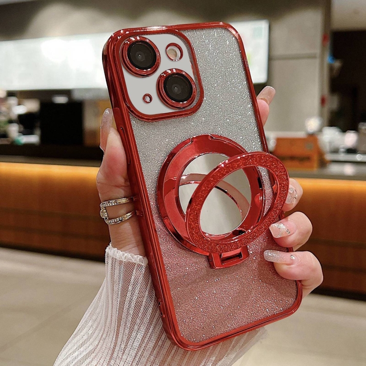 For iPhone 13 mini Plated Mirror Holder Gradient Glitter MagSafe Phone Case(Red)
For iPhone 13 mini Plated Mirror Holder Gradient Glitter MagSafe Phone Case(Red)