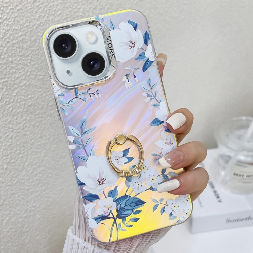 For iPhone 15 Electroplating Laser Flower Ring Holder TPU Phone Case(White Flower AH10)
For iPhone 15 Electroplating Laser Flower Ring Holder TPU Phone Case(White Flower AH10)