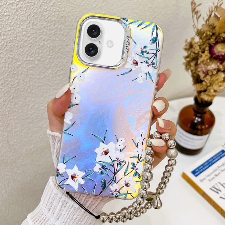 For iPhone 16 Plus Electroplating Laser Flower Phone Case with Wrist Strap(Morning Glory AH16)
For iPhone 16 Plus Electroplating Laser Flower Phone Case with Wrist Strap(Morning Glory AH16)