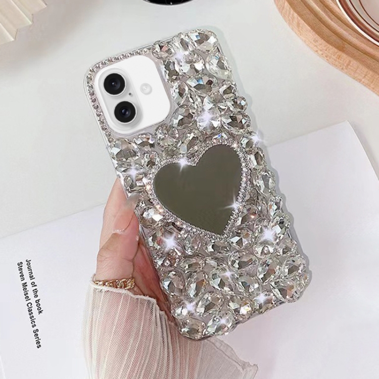 For iPhone 16 Plus Mirror Handmade Bling Rhinestone PC Phone Case(Silver Gray Love)
For iPhone 16 Plus Mirror Handmade Bling Rhinestone PC Phone Case(Silver Gray Love)