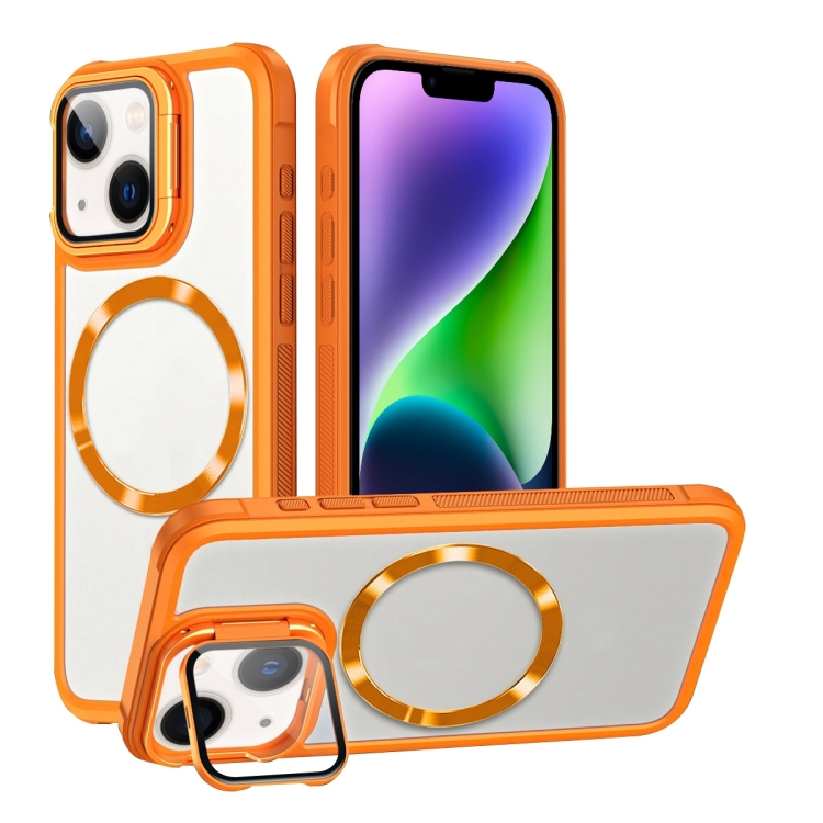 For iPhone 14 Plus Magsafe CD-grain Acrylic Hybrid TPU Phone Case(Orange) 
For iPhone 14 Plus Magsafe CD-grain Acrylic Hybrid TPU Phone Case(Orange)