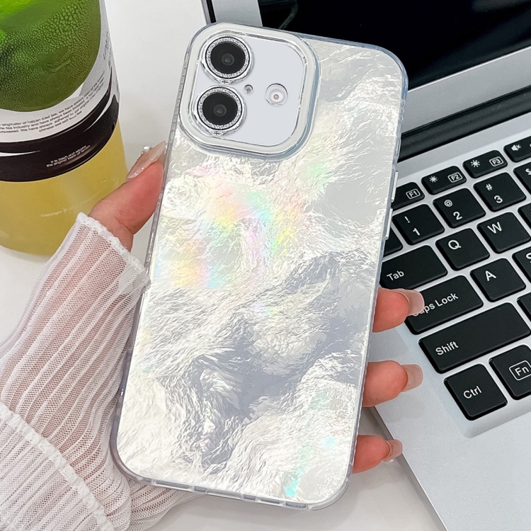 For iPhone 16 Plating Glitter Texture TPU Phone Case with Lens Film(White Tinfoil Texture)
For iPhone 16 Plating Glitter Texture TPU Phone Case with Lens Film(White Tinfoil Texture)