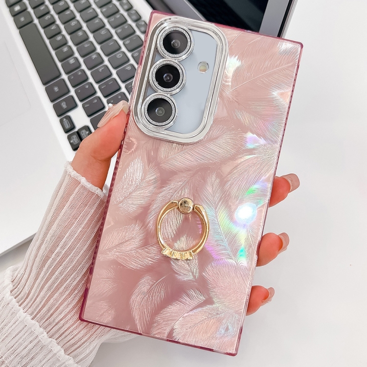 For Samsung Galaxy S25+ 5G Plating Glitter Texture Ring Holder TPU Phone Case with Lens Film(Pink Feathers)
For Samsung Galaxy S25+ 5G Plating Glitter Texture Ring Holder TPU Phone Case with Lens Film(Pink Feathers)