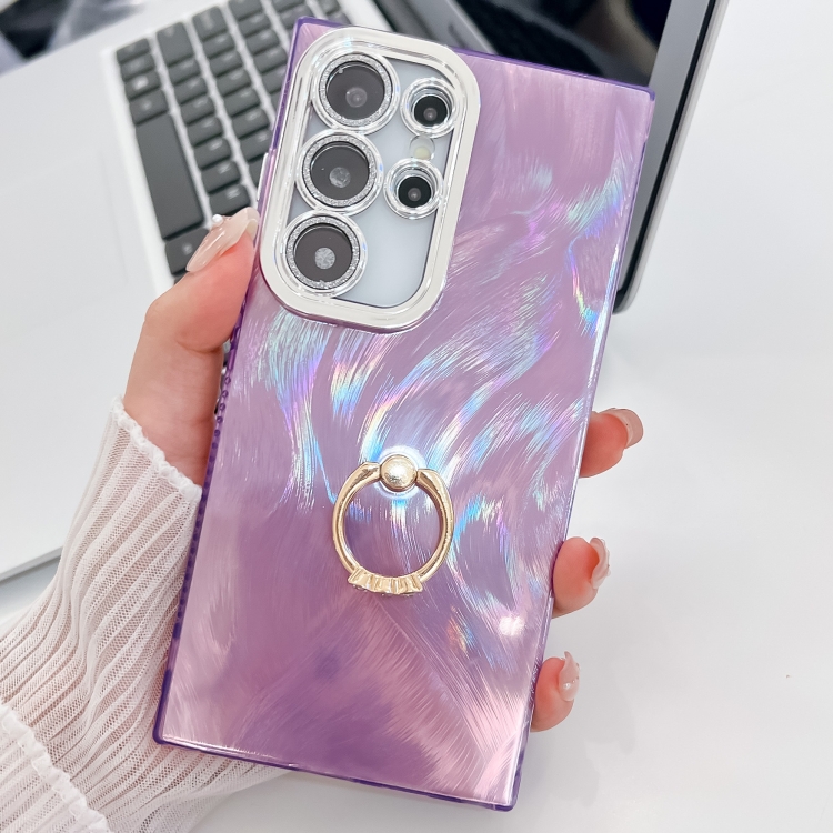 For Samsung Galaxy S25 Ultra 5G Plating Glitter Texture Ring Holder TPU Phone Case with Lens Film(Purple Feather Yarn)
For Samsung Galaxy S25 Ultra 5G Plating Glitter Texture Ring Holder TPU Phone Case with Lens Film(Purple Feather Yarn)