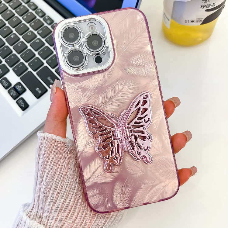 For iPhone 15 Pro Plating Glitter Texture Butterfly Holder TPU Phone Case with Lens Film(Pink Feathers)
For iPhone 15 Pro Plating Glitter Texture Butterfly Holder TPU Phone Case with Lens Film(Pink Feathers)