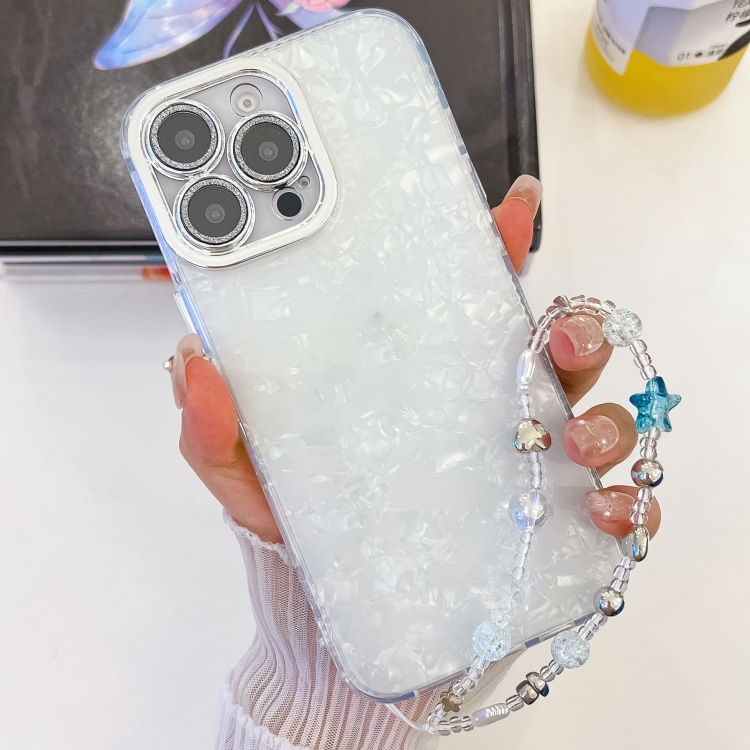For iPhone 15 Pro Plating Glitter Texture Chain Wristband TPU Phone Case with Lens Film(White Shell Pattern)
For iPhone 15 Pro Plating Glitter Texture Chain Wristband TPU Phone Case with Lens Film(White Shell Pattern)