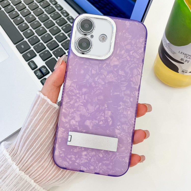For iPhone 16 Plus Plating Glitter Texture Fold Holder TPU Phone Case with Lens Film(Purple Shell Pattern)
For iPhone 16 Plus Plating Glitter Texture Fold Holder TPU Phone Case with Lens Film(Purple Shell Pattern)