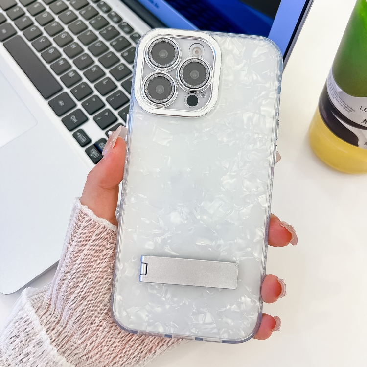 For iPhone 15 Pro Max Plating Glitter Texture Fold Holder TPU Phone Case with Lens Film(White Shell Pattern)
For iPhone 15 Pro Max Plating Glitter Texture Fold Holder TPU Phone Case with Lens Film(White Shell Pattern)