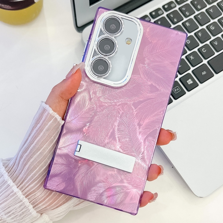 For Samsung Galaxy S24 FE 5G Plating Glitter Texture Fold Holder TPU Phone Case with Lens Film(Purple Feathers)
For Samsung Galaxy S24 FE 5G Plating Glitter Texture Fold Holder TPU Phone Case with Lens Film(Purple Feathers)