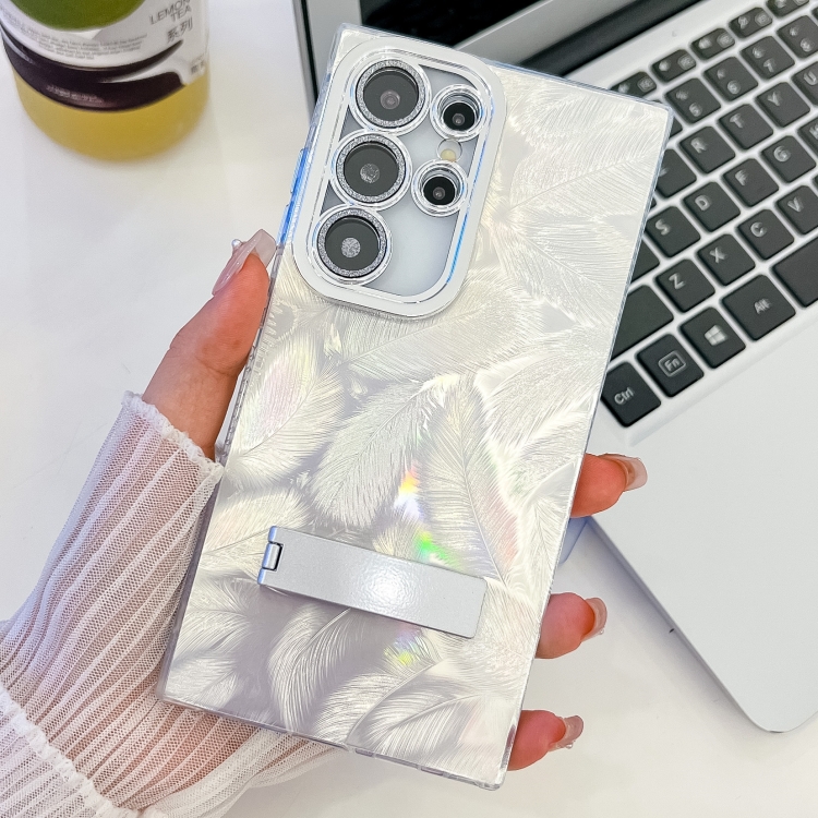 For Samsung Galaxy S23 Ultra 5G Plating Glitter Texture Fold Holder TPU Phone Case with Lens Film(White Feathers)
For Samsung Galaxy S23 Ultra 5G Plating Glitter Texture Fold Holder TPU Phone Case with Lens Film(White Feathers)
