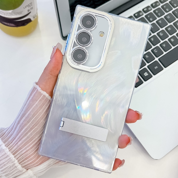 For Samsung Galaxy S25+ 5G Plating Glitter Texture Fold Holder TPU Phone Case with Lens Film(White Feather Yarn)
For Samsung Galaxy S25+ 5G Plating Glitter Texture Fold Holder TPU Phone Case with Lens Film(White Feather Yarn)