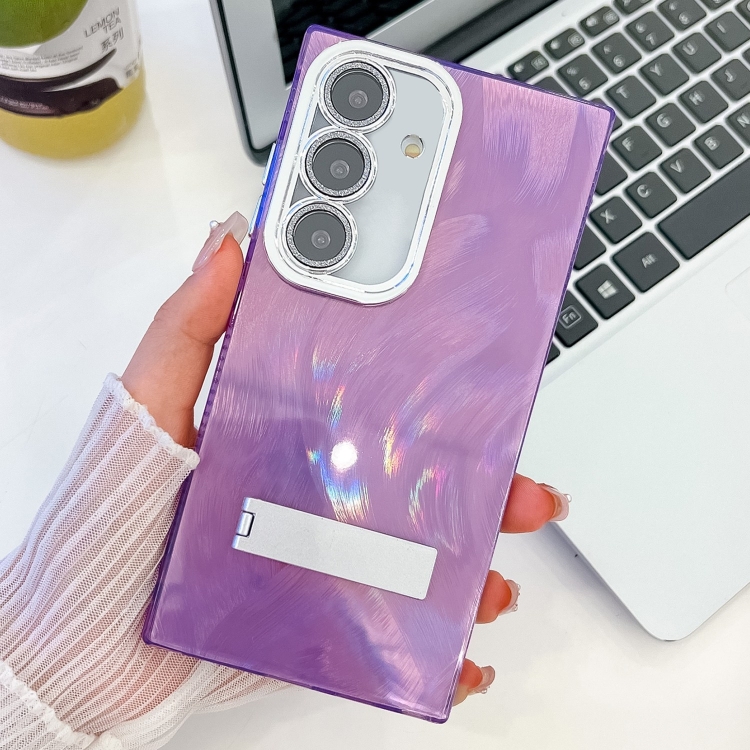 For Samsung Galaxy S25+ 5G Plating Glitter Texture Fold Holder TPU Phone Case with Lens Film(Purple Feather Yarn)
For Samsung Galaxy S25+ 5G Plating Glitter Texture Fold Holder TPU Phone Case with Lens Film(Purple Feather Yarn)