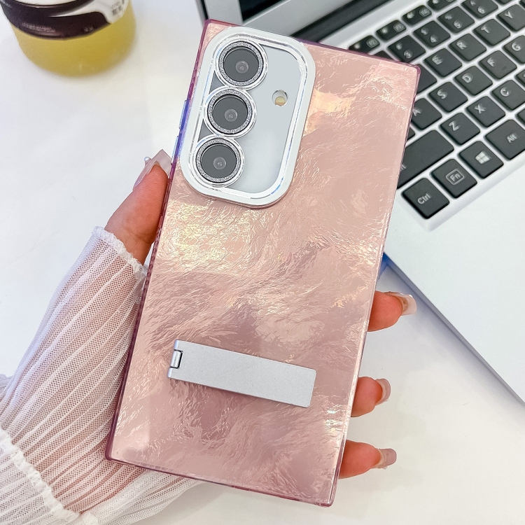 For Samsung Galaxy S25+ 5G Plating Glitter Texture Fold Holder TPU Phone Case with Lens Film(Pink Tinfoil Texture)
For Samsung Galaxy S25+ 5G Plating Glitter Texture Fold Holder TPU Phone Case with Lens Film(Pink Tinfoil Texture)