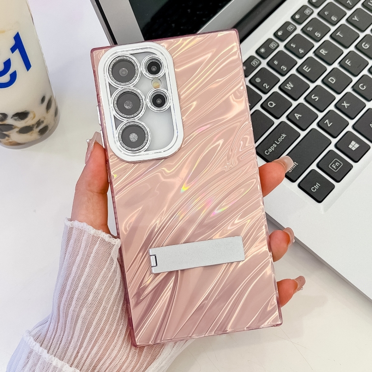 For Samsung Galaxy S25 Ultra 5G Plating Glitter Texture Fold Holder TPU Phone Case with Lens Film(Pink Water Ripples)
For Samsung Galaxy S25 Ultra 5G Plating Glitter Texture Fold Holder TPU Phone Case with Lens Film(Pink Water Ripples)