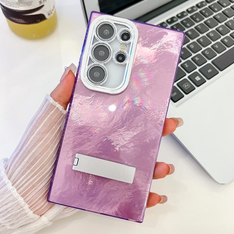 For Samsung Galaxy S25 Ultra 5G Plating Glitter Texture Fold Holder TPU Phone Case with Lens Film(Purple Tinfoil Texture)
For Samsung Galaxy S25 Ultra 5G Plating Glitter Texture Fold Holder TPU Phone Case with Lens Film(Purple Tinfoil Texture)