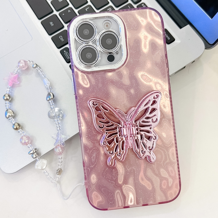 For iPhone 15 Pro Plating Glitter Lens Film Texture Butterfly Holder Wristband Phone Case(Pink Wrinkles)
For iPhone 15 Pro Plating Glitter Lens Film Texture Butterfly Holder Wristband Phone Case(Pink Wrinkles)
