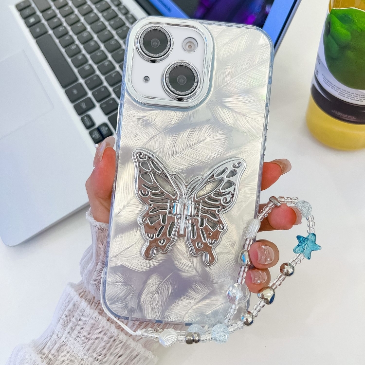 For iPhone 14 Plating Glitter Lens Film Texture Butterfly Holder Wristband Phone Case(White Feathers)
For iPhone 14 Plating Glitter Lens Film Texture Butterfly Holder Wristband Phone Case(White Feathers)