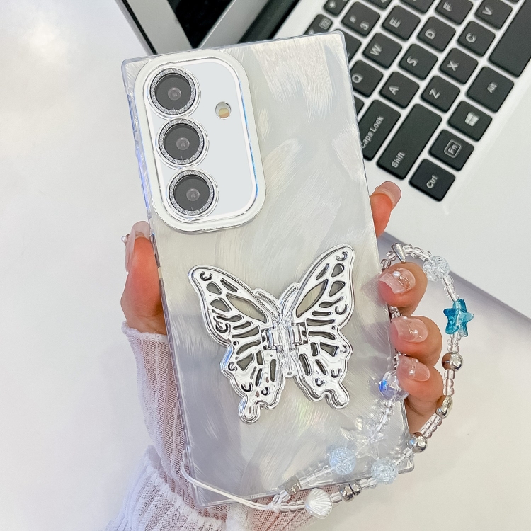 For Samsung Galaxy S24+ 5G Plating Glitter Lens Film Texture Butterfly Holder Wristband Phone Case(White Feather Yarn)
For Samsung Galaxy S24+ 5G Plating Glitter Lens Film Texture Butterfly Holder Wristband Phone Case(White Feather Yarn)