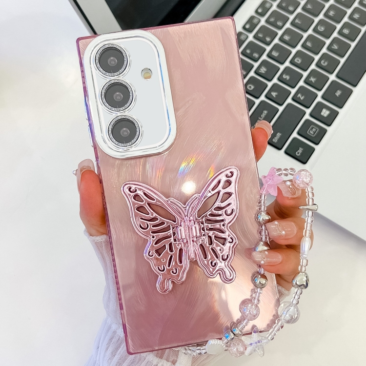 For Samsung Galaxy S24 5G Plating Glitter Lens Film Texture Butterfly Holder Wristband Phone Case(Pink Feather Yarn)
For Samsung Galaxy S24 5G Plating Glitter Lens Film Texture Butterfly Holder Wristband Phone Case(Pink Feather Yarn)