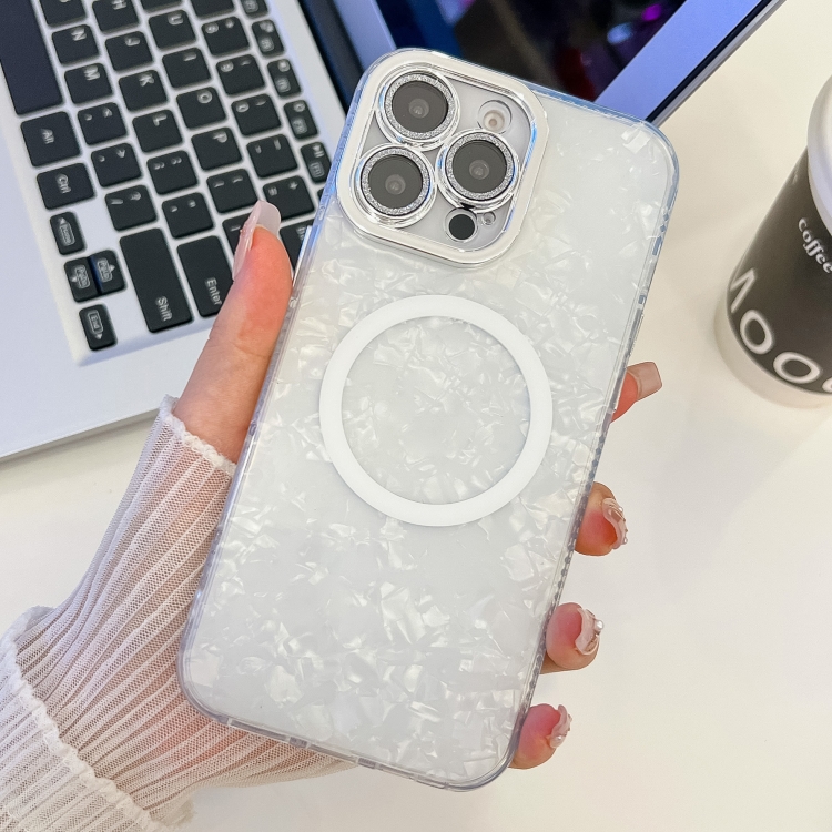 For iPhone 14 Pro Max Plating Texture MagSafe TPU Phone Case with Glitter Lens Film(White Shell Pattern)
For iPhone 14 Pro Max Plating Texture MagSafe TPU Phone Case with Glitter Lens Film(White Shell Pattern)