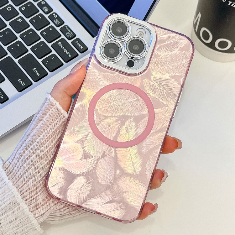 For iPhone 16 Pro Plating Texture MagSafe TPU Phone Case with Glitter Lens Film(Pink Feathers)
For iPhone 16 Pro Plating Texture MagSafe TPU Phone Case with Glitter Lens Film(Pink Feathers)