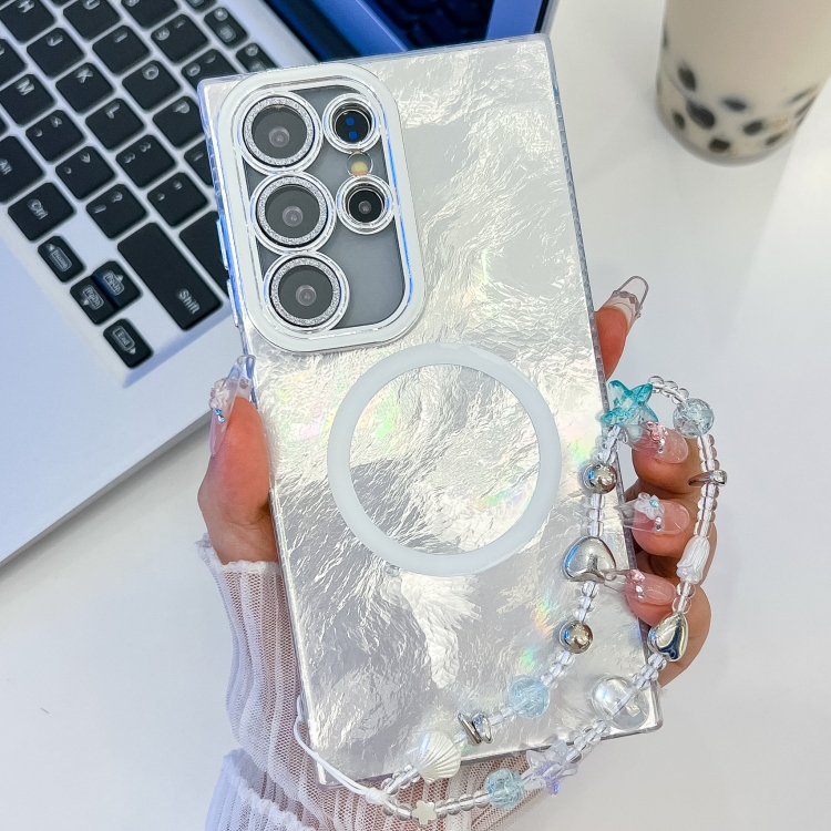 For Samsung Galaxy S23 Ultra 5G Plating Texture Wristband MagSafe TPU Phone Case with Glitter Lens Film(White Tinfoil Texture)
For Samsung Galaxy S23 Ultra 5G Plating Texture Wristband MagSafe TPU Phone Case with Glitter Lens Film(White Tinfoil Texture)