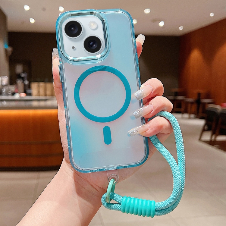 For iPhone 15 Plus Bright Shadow Magsafe Discoloration Phone Case with Wrist Strap(Blue)
For iPhone 15 Plus Bright Shadow Magsafe Discoloration Phone Case with Wrist Strap(Blue)