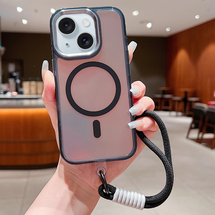 For iPhone 15 Plus Bright Shadow Magsafe Discoloration Phone Case with Wrist Strap(Black)
For iPhone 15 Plus Bright Shadow Magsafe Discoloration Phone Case with Wrist Strap(Black)