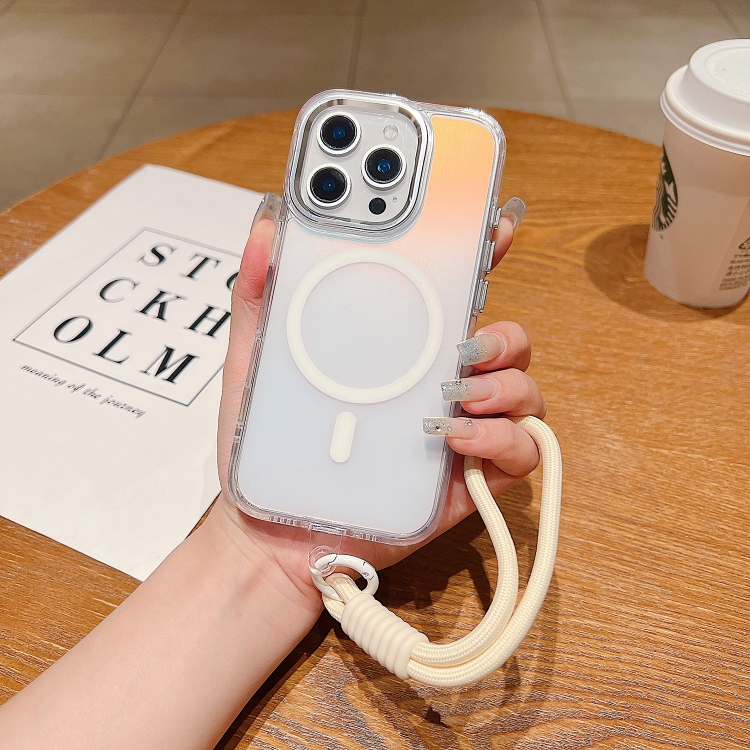 For iPhone 15 Pro Max Bright Shadow Magsafe Discoloration Phone Case with Wrist Strap(White)
For iPhone 15 Pro Max Bright Shadow Magsafe Discoloration Phone Case with Wrist Strap(White)