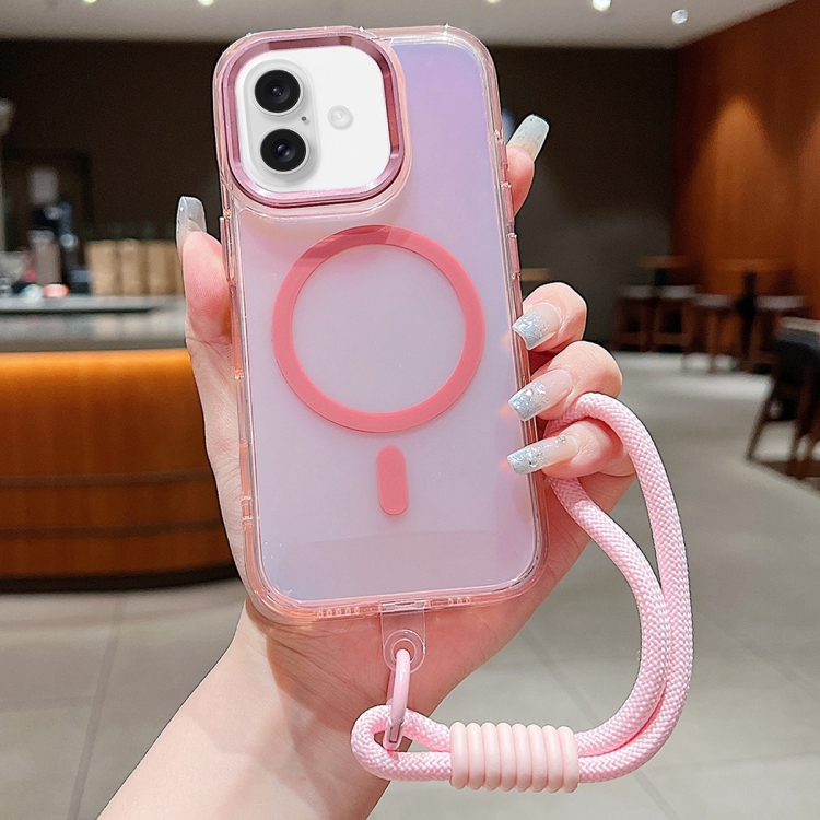 For iPhone 16 Bright Shadow Magsafe Discoloration Phone Case with Wrist Strap(Pink)
For iPhone 16 Bright Shadow Magsafe Discoloration Phone Case with Wrist Strap(Pink)