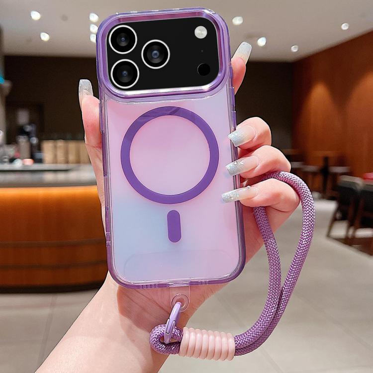 For iPhone 17 Pro Bright Shadow Magsafe Discoloration Phone Case with Wrist Strap(Purple)
For iPhone 17 Pro Bright Shadow Magsafe Discoloration Phone Case with Wrist Strap(Purple)