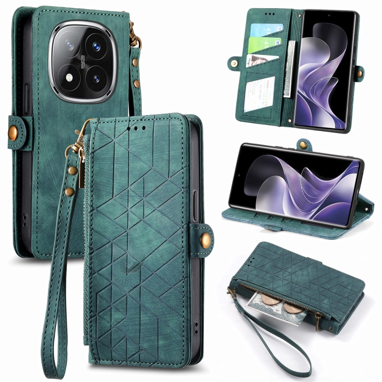 For Xiaomi Redmi Note 14 Pro 5G Geometric Zipper Wallet Side Buckle Leather Phone Case(Green)
For Xiaomi Redmi Note 14 Pro 5G Geometric Zipper Wallet Side Buckle Leather Phone Case(Green)
