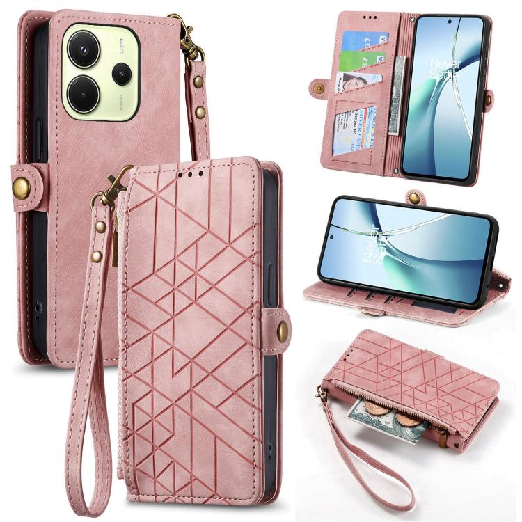 For Redmi Note 14 4G 164.84mm Geometric Zipper Wallet Side Buckle Leather Phone Case(Pink)
For Redmi Note 14 4G 164.84mm Geometric Zipper Wallet Side Buckle Leather Phone Case(Pink)