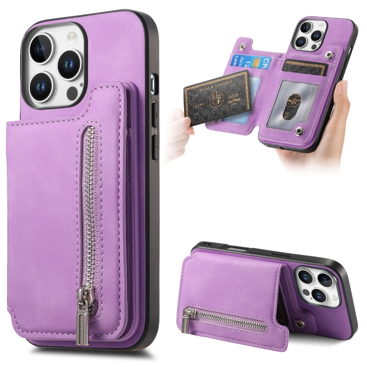 For iPhone 16 Pro Retro MagSafe Zipper Wallet Card Bag Back Phone Case(Purple) 
For iPhone 16 Pro Retro MagSafe Zipper Wallet Card Bag Back Phone Case(Purple)
