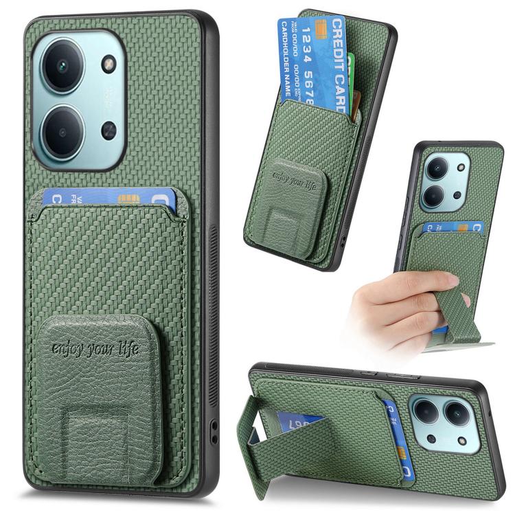 For Redmi 15C 5G / 4G Global 171mm Carbon Fiber Card Bag Fold Stand Phone Case(Green)
For Redmi 15C 5G / 4G Global 171mm Carbon Fiber Card Bag Fold Stand Phone Case(Green)