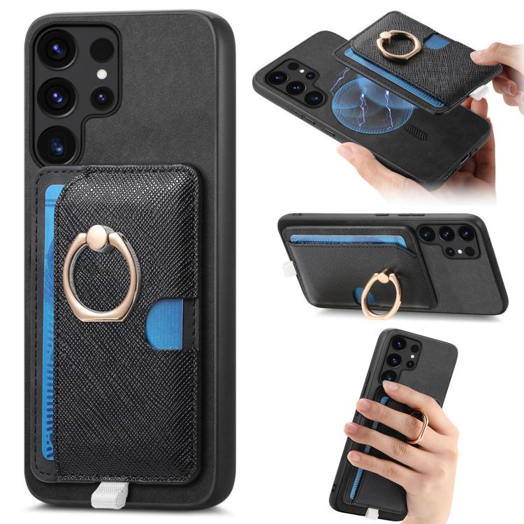 For Samsung Galaxy S25 Ultra 5G Retro Cross Leather Ring Side Insert Card Bag MagSafe Phone Case(Black)
For Samsung Galaxy S25 Ultra 5G Retro Cross Leather Ring Side Insert Card Bag MagSafe Phone Case(Black)