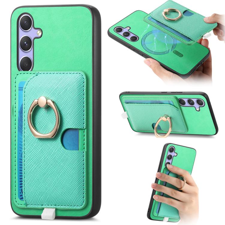 For Samsung Galaxy M34 / F34 5G Retro Cross Leather Ring Side Insert Card Bag MagSafe Phone Case(Green)
For Samsung Galaxy M34 / F34 5G Retro Cross Leather Ring Side Insert Card Bag MagSafe Phone Case(Green)
