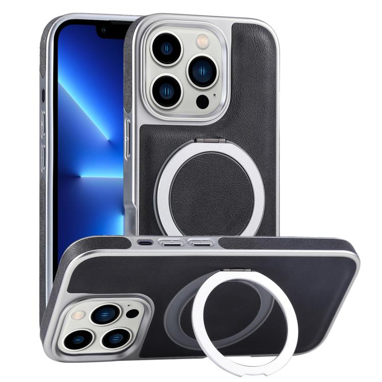 For iPhone 13 Pro Plated Leather Grain Rotation MagSafe Holder Phone Case(Black)
For iPhone 13 Pro Plated Leather Grain Rotation MagSafe Holder Phone Case(Black)