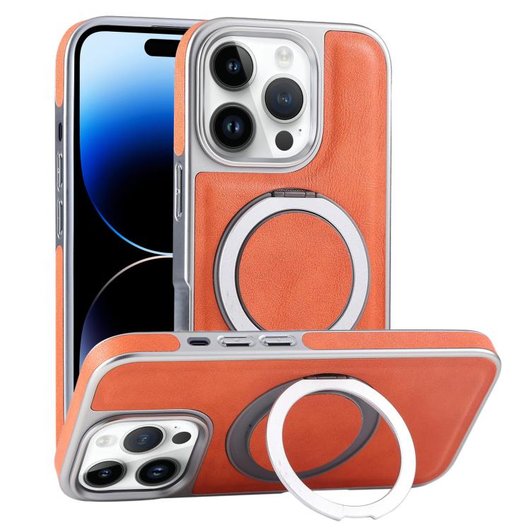 For iPhone 14 Pro Max Plated Leather Grain Rotation MagSafe Holder Phone Case(Orange)
For iPhone 14 Pro Max Plated Leather Grain Rotation MagSafe Holder Phone Case(Orange)