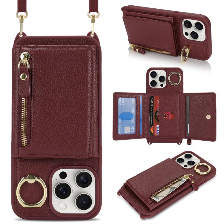 For iPhone 15 Pro Max Crossbody Zipper Wallet Ring Holder Litchi Leather Phone Case(Red wine)
For iPhone 15 Pro Max Crossbody Zipper Wallet Ring Holder Litchi Leather Phone Case(Red wine)