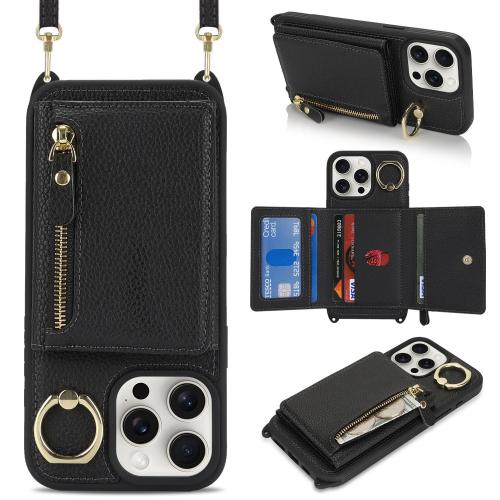 For iPhone 15 Pro Max Crossbody Zipper Wallet Ring Holder Litchi Leather Phone Case(Black)
For iPhone 15 Pro Max Crossbody Zipper Wallet Ring Holder Litchi Leather Phone Case(Black)