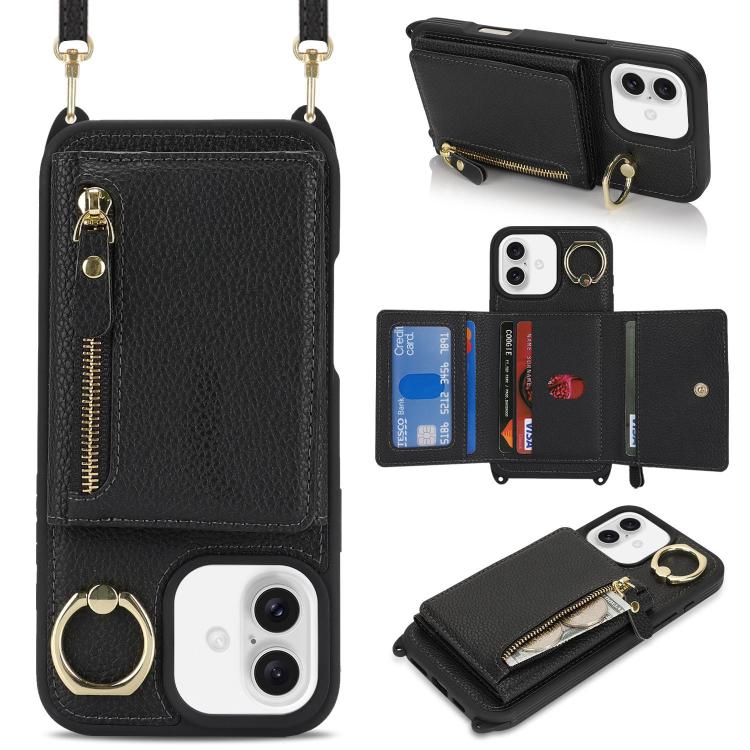 For iPhone 16 Crossbody Zipper Wallet Ring Holder Litchi Leather Phone Case(Black)
For iPhone 16 Crossbody Zipper Wallet Ring Holder Litchi Leather Phone Case(Black)
