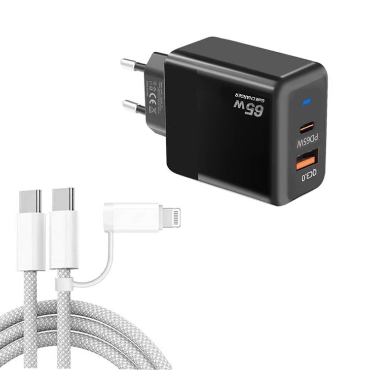 PD41 GaN PD 45W + USB Charger with USB-C to USB-C / 8 Pin Data Cable for iPhone, EU Plug(Black)
PD41 GaN PD 45W + USB Charger with USB-C to USB-C / 8 Pin Data Cable for iPhone, EU Plug(Black)