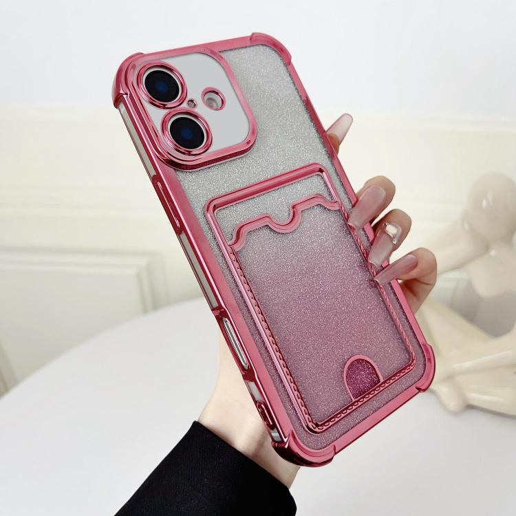 For iPhone 16 Plus Four-cornered Glitter Electroplated Card Bag TPU Phone Case(Pink)
For iPhone 16 Plus Four-cornered Glitter Electroplated Card Bag TPU Phone Case(Pink)
