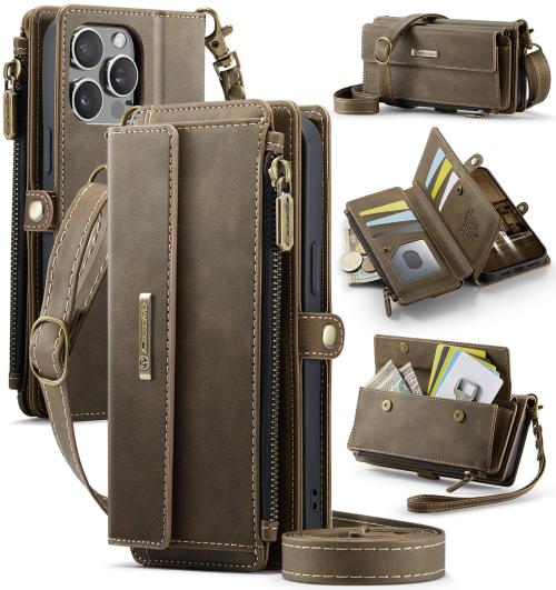 For iPhone 15 Pro Max CaseMe C39 RFID Blocking Zipper Wallet Leather Phone Case with Crossbody Strap(Coffee)
For iPhone 15 Pro Max CaseMe C39 RFID Blocking Zipper Wallet Leather Phone Case with Crossbody Strap(Coffee)