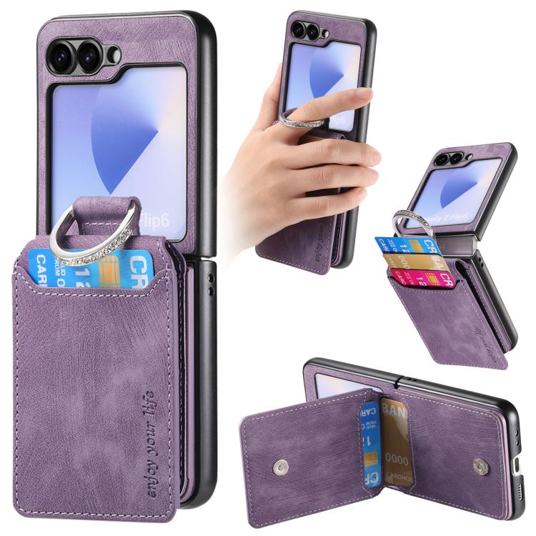 For Galaxy Z Flip6 5G Retro Leather Ring Vertical Flip Wallet Phone Case(Purple)
For Galaxy Z Flip6 5G Retro Leather Ring Vertical Flip Wallet Phone Case(Purple)