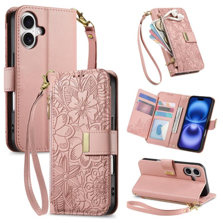 For iPhone 16 Plus Flowers Leaves Zipper Wallet Leather Phone Case with Strap(Pink)
For iPhone 16 Plus Flowers Leaves Zipper Wallet Leather Phone Case with Strap(Pink)