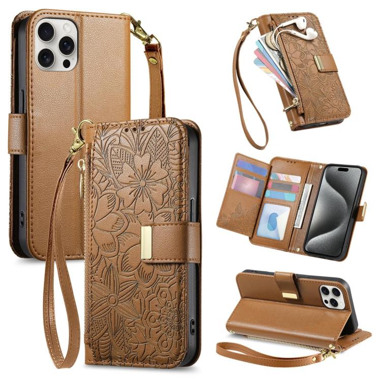 For iPhone 15 Pro Flowers Leaves Zipper Wallet Leather Phone Case with Strap(Brown)
For iPhone 15 Pro Flowers Leaves Zipper Wallet Leather Phone Case with Strap(Brown)