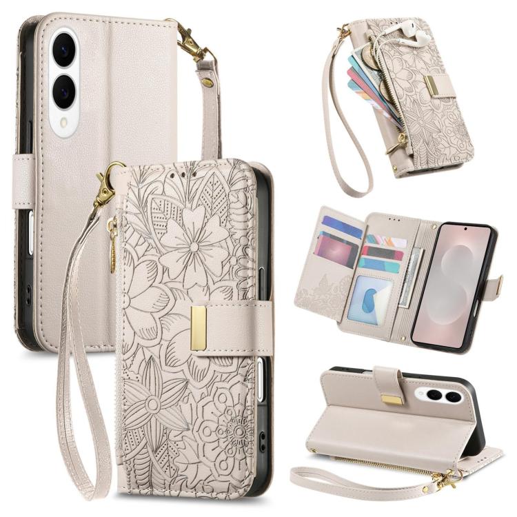 For Samsung Galaxy S25 Edge 5G Flowers Leaves Zipper Wallet Leather Phone Case with Strap(Khaki)
For Samsung Galaxy S25 Edge 5G Flowers Leaves Zipper Wallet Leather Phone Case with Strap(Khaki)