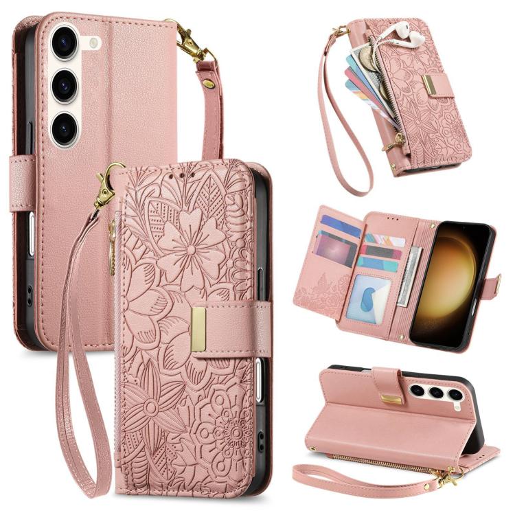 For Samsung Galaxy S23+ 5G Flowers Leaves Zipper Wallet Leather Phone Case with Strap(Pink)
For Samsung Galaxy S23+ 5G Flowers Leaves Zipper Wallet Leather Phone Case with Strap(Pink)